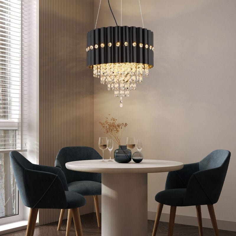 Hängeleuchte Kronleuchter schwarz Pendellampe Kristall Esstischlampe Wohnzimmerleuchte, K5 Kristalle, Metall, 3x E27, Dx...