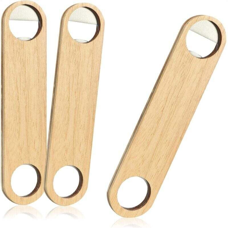 3x Flaschenöffner aus Edelstahl mit natürlichem Holzgriff – Flaschenöffner im schlichten Design (03 Stück – Holz. Edelst...