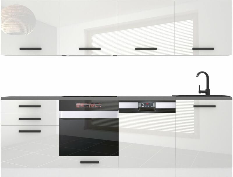 Küchenzeile Küchenblock Alice - Küchenmöbel 240 cm Einbauküche Vollausstattung ohne Elektrogeräten mit Hängeschränke und...