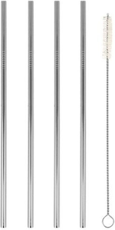 4 Gerade Strohhalme aus Edelstahl 21 cm + Reinigungsbürste - Metaltex