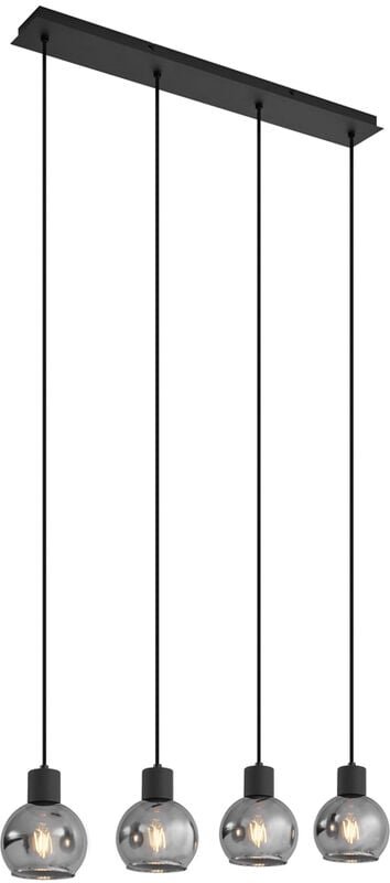 Art Deco Hängelampe schwarz mit Rauchglas länglich 4-flammig - Vidro