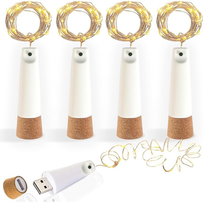 USB-aufladbare Flaschenlichter, 2 m, 20 LED-Flaschendeckellichter, 8 Modi, Kupferdraht-LED-Lichterkette, DIY-Dekoration ...