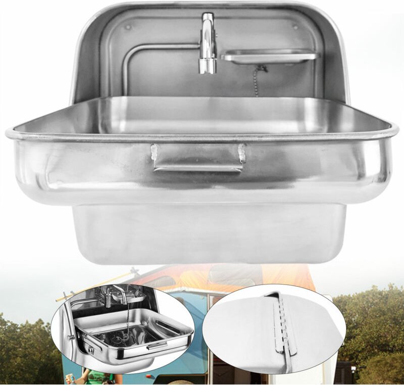 Stainless Steel Folding Sink for Caravan Camper Motorhome & Integrated Faucet Sports Enthusiasts Stainless Steel Kitchen...