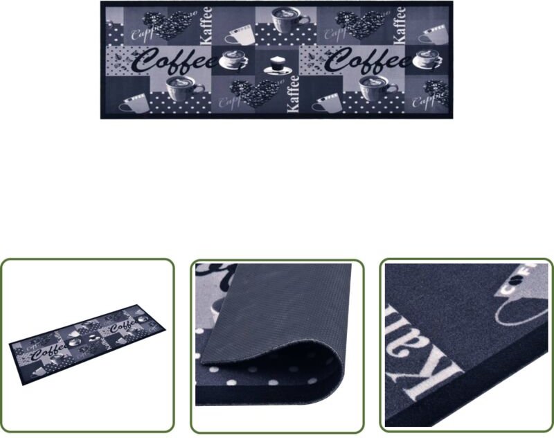 The Living Store Küchenbodenmatte Waschbar Kaffee Blau 45x150 cm - Bodenmatte - Küchenmatte - Teppich - Laufmatte - Bade...