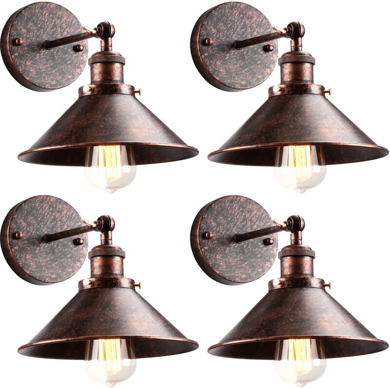 4er Wandleuchte, Vintage Industrielle Wandlampe aus Metall mit Ø22cm Lampenschirm für Schlafzimmer Wohnzimmer Esszimmer ...