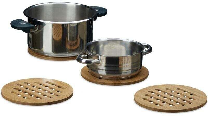 Runde Bambus-Untersetzer, 4er-Set, für Töpfe, Pfannen und Holz, 20 cm Durchmesser, natur