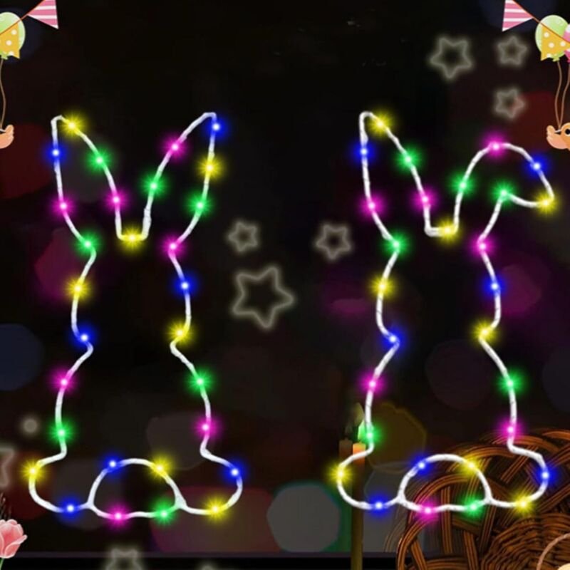 Lumières de Décoration de Pâques LED – Guirlande à Lapin avec Ventouses pour Fenêtres, Intérieur et Extérieur,C