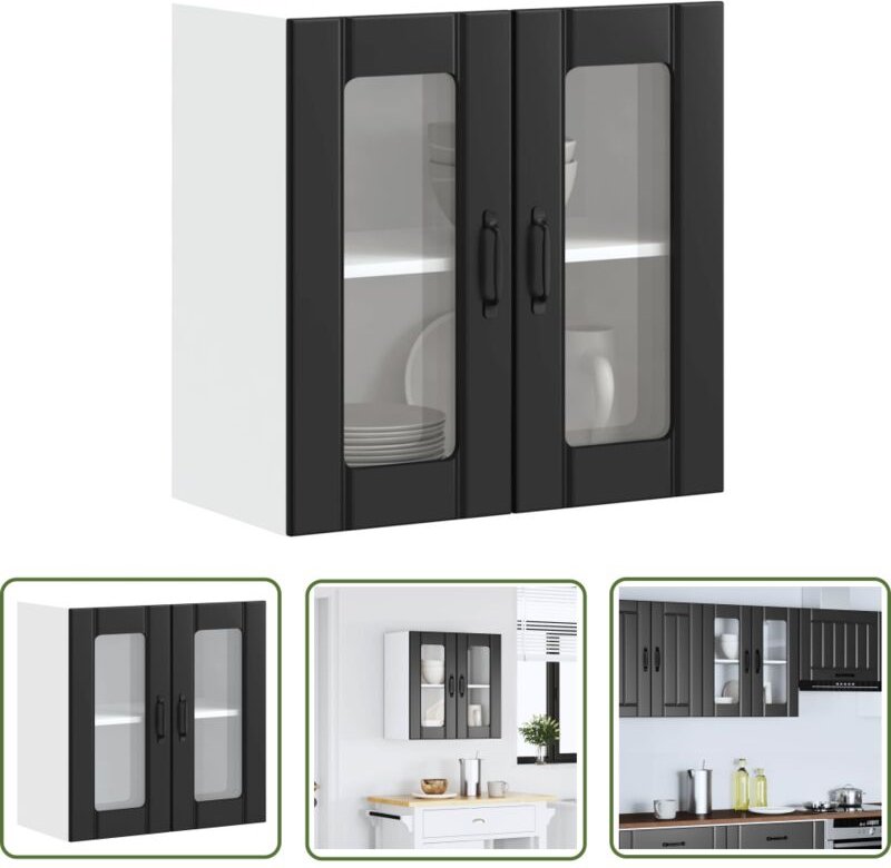 The Living Store - vidaXL Küchen-Hängeschrank mit Glastür Lucca Schwarz Holzwerkstoff