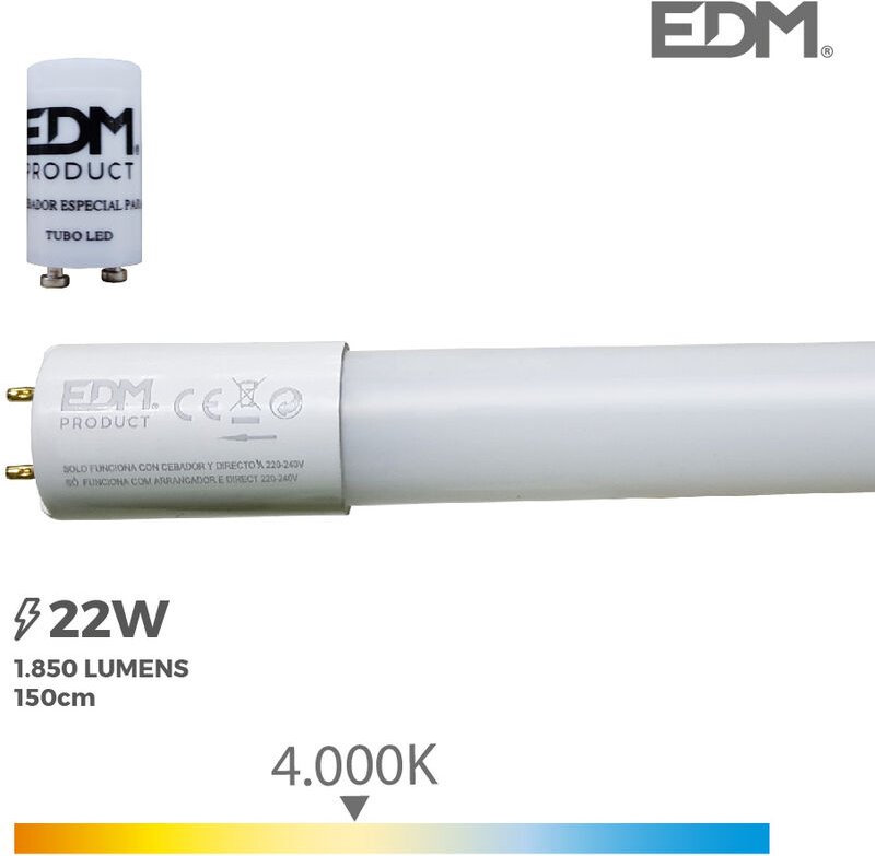EDM - LED-Röhre t8 22w 2000lm 4000k Tageslicht (eq.58w) ø2,6x150cm