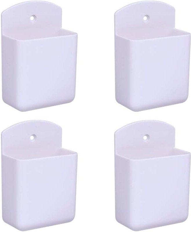 Sollbry - Set mit 4 weißen Fernbedienungshaltern, Wandmontage, Multimedia-Aufbewahrungsbox für Zuhause, Büro, Schlafzimm...