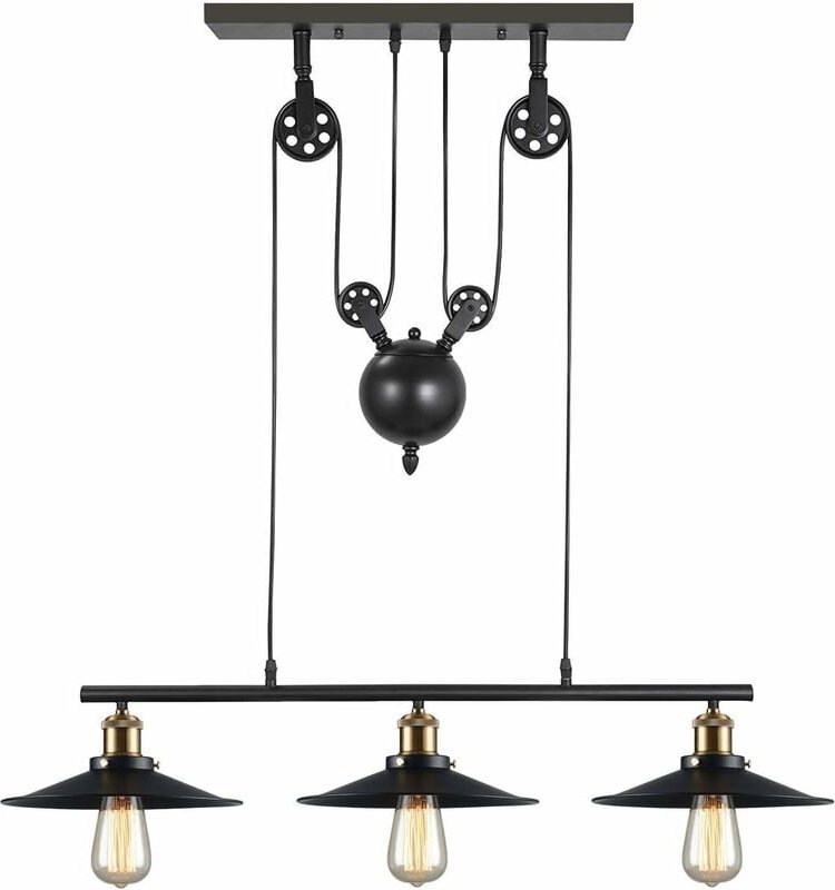 Wottes - 3 Flammig Hängelampe Industrielle Retro Pendelleuchten Riemenscheibe Deckenleuchte für Schlafzimmer