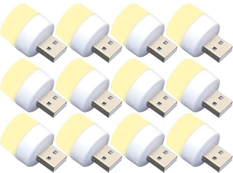 Set mit 12 Mini-USB-LED-Nachtlichtern, ohne Lichtsensor, warmweiß, kompakt, ideal für Schlafzimmer, Badezimmer, Küche un...