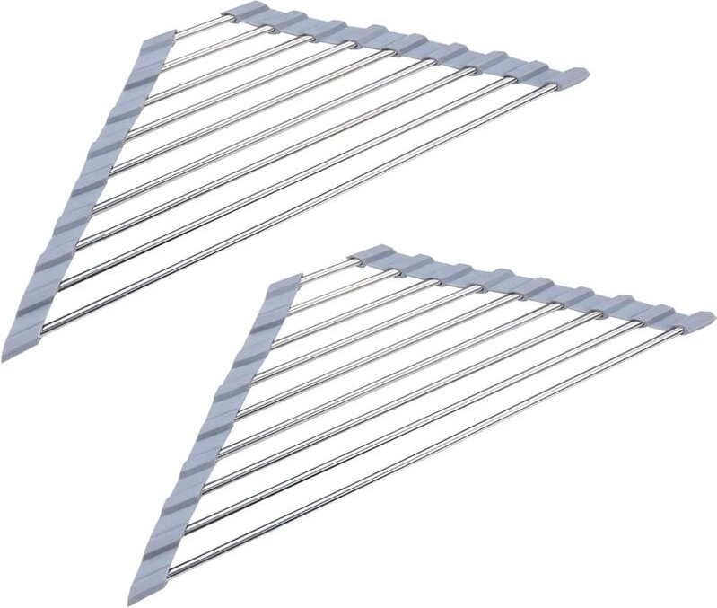 Ersandy - 2 Stück Edelstahl faltbar dreieckig Küchenspüle Abflussregal rutschfest grau