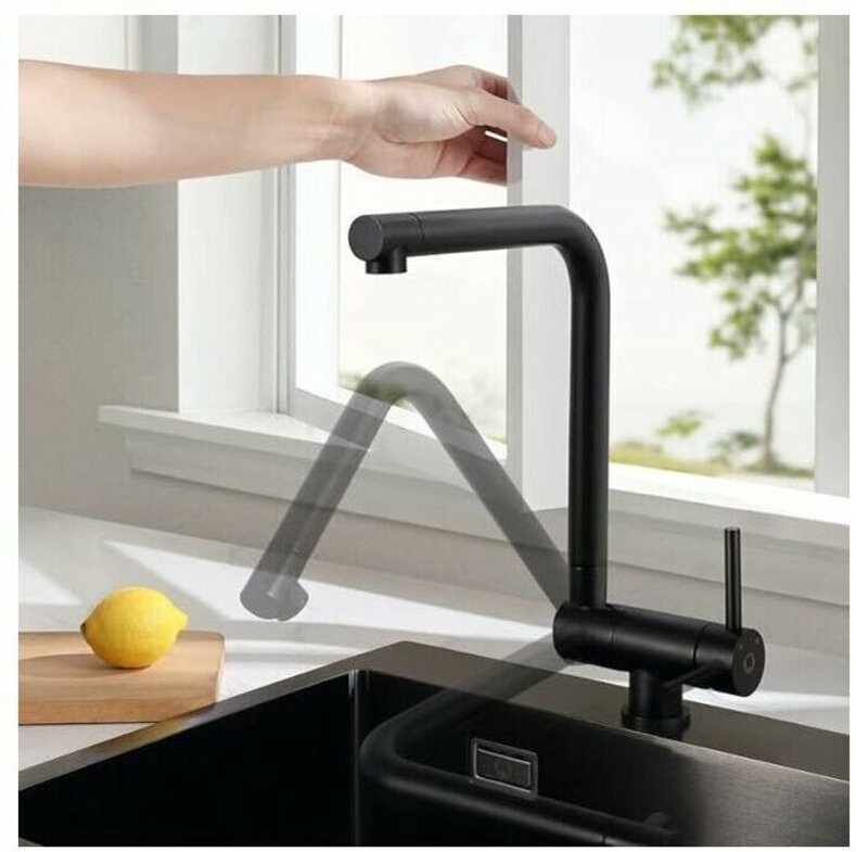 Schwarze Küchenarmatur, faltbare Küchenmischbatterie für die Montage unter dem Fenster, flexible schwarze Armatur mit 90...
