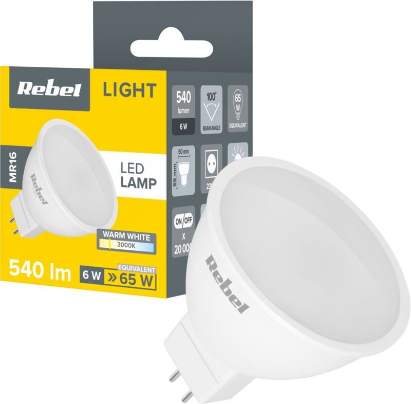 Rebel LED-Lampe 6W MR16 3000K 230V Langlebig Stark