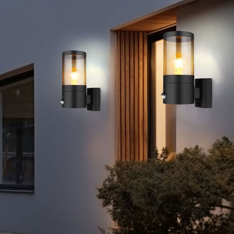 Wandlampe Außenleuchte mit Bewegungsmelder Gartenleuchte Fassadenleuchte, IP44, Edelstahl, schwarz rauch, 1x E27, HxBxÜ ...