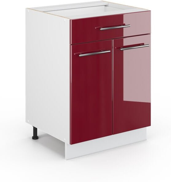 Badschrank Fame-Line, Bordeaux Hochglanz, 60 x 81.6 cm mit Schublade, ohne Arbeitsplatte Vicco
