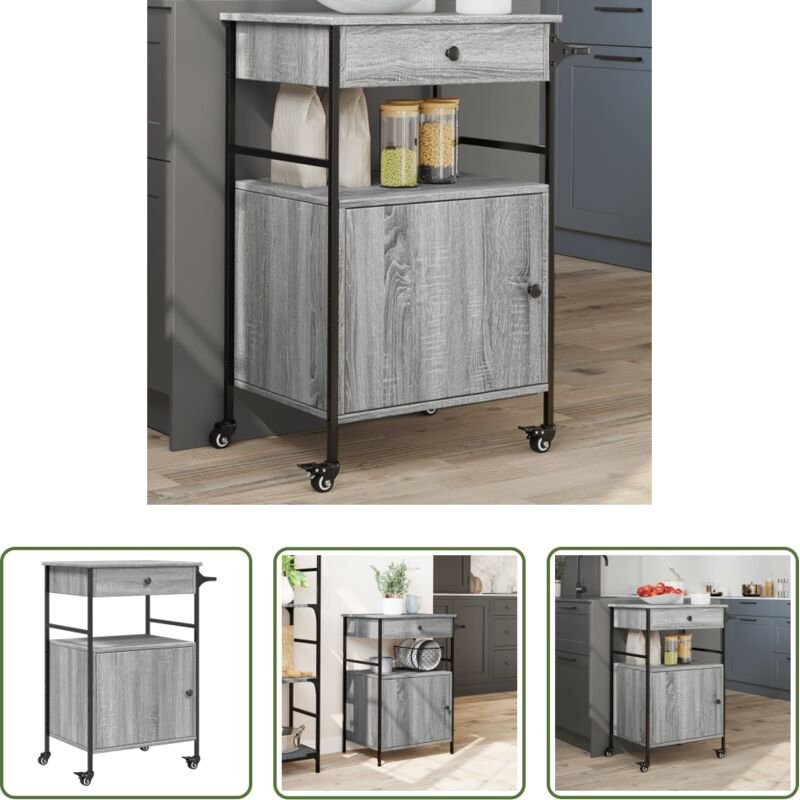 vidaXL Stauraum - Küchenwagen Grau Sonoma 56x43x89,5 cm Holzwerkstoff