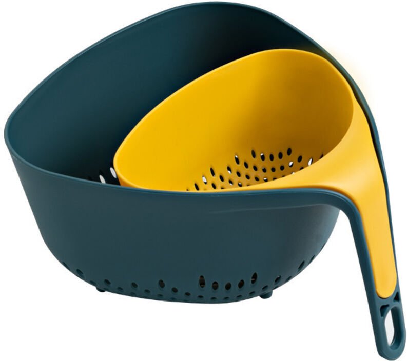(Blau und gelb) Set aus 2 stapelbaren, stabilen und kippsicheren Sieben für Gemüse und Nudeln, BPA-frei.