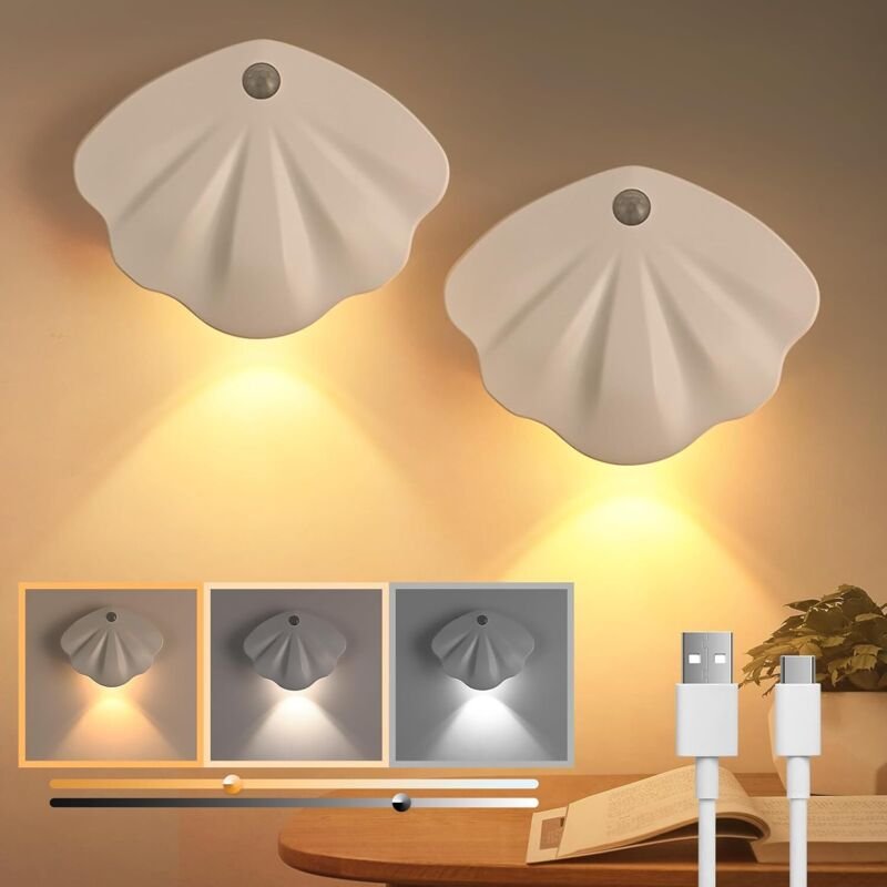 Veilleuse LED rechargeable,2 Pack Veilleuse avec Détecteur de Mouvement,3 Modes D'éclairage,Bande Magnétique Adhésive,Ve...