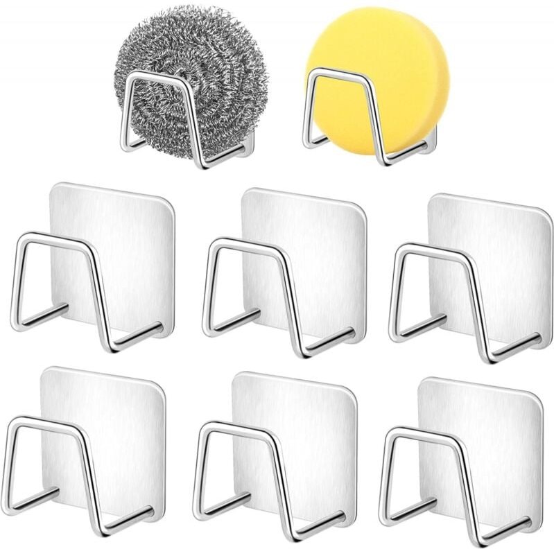 Set mit 6 Spülbecken-Schwammhaltern, selbstklebende Schwammhalter, Edelstahl-Schwammhalter