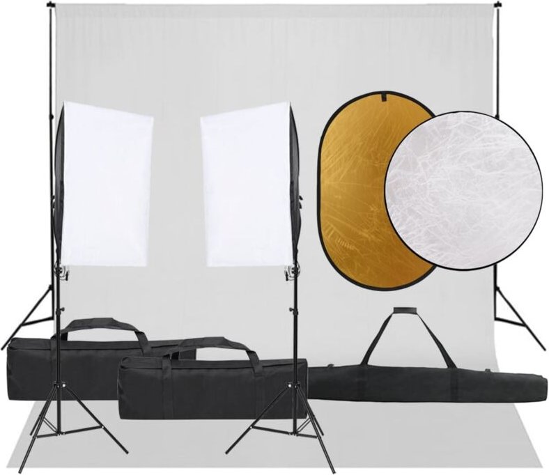 Fotostudio-Set mit Beleuchtung, Hintergrund und Reflektor vidaXL84922