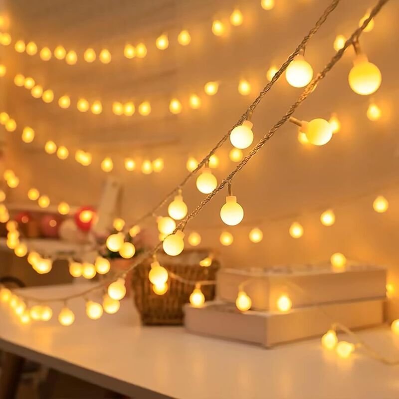 Thumbnail - Globe-Lichterkette, 6 m, 40 LEDs, batteriebetrieben, 2 Modi, einfarbig und hell, Lichterkette für den Innenbereich, Deko...