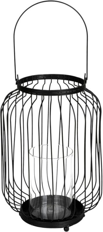 Buri - Metall-Laterne mit Glaseinsatz Kerzenhalter Glaslaterne Kerzenständer Hängelampe - schwarz