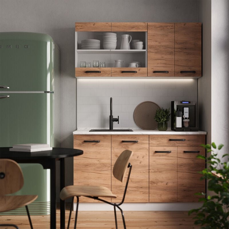 Vicco - Küchenzeile R-Line, Goldkraft Eiche/Weiß, 140 cm ap Eiche