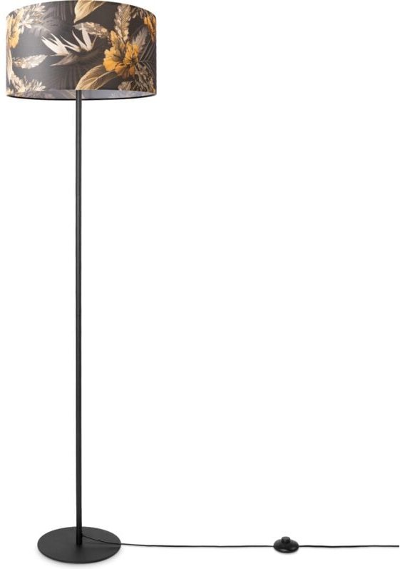 Stehlampe Wohnzimmer Deko Büro Dreibein Lampenschirm Rund Stoff Blumen Jungle Design 6 (Ø38 cm), Stehleuchte Einbein - S...