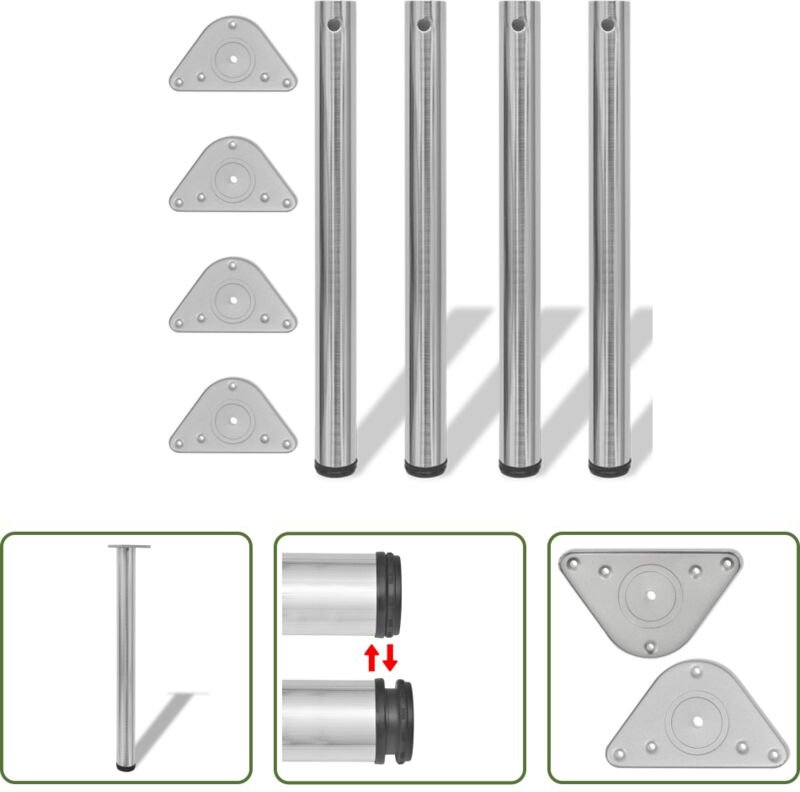 vidaXL Schreibtischbeine - 4x höhenverstellbares Tischbein gebürstetes Nickel 710 mm