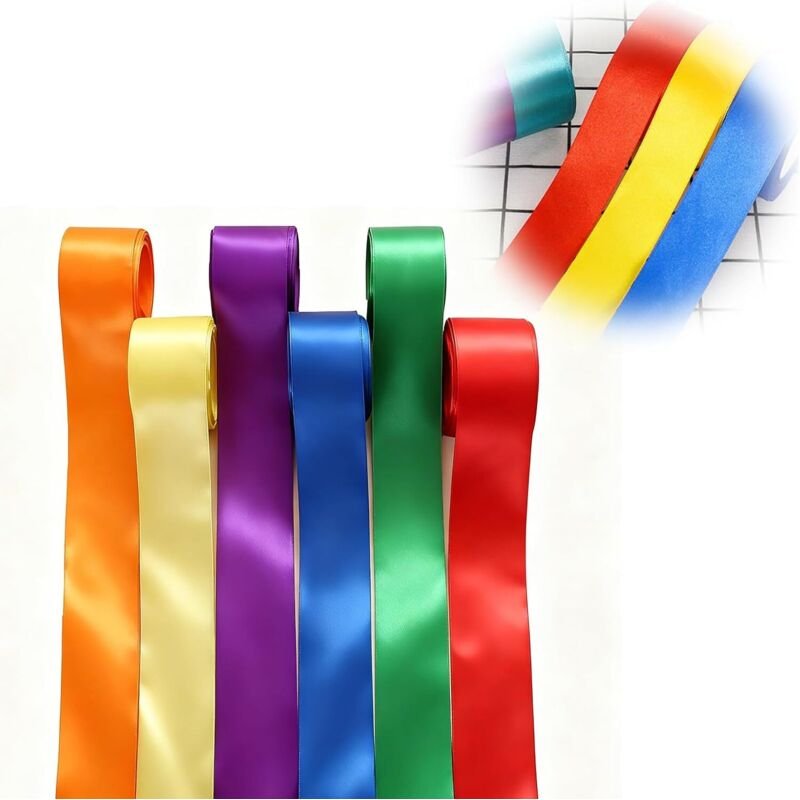 60 m breites Regenbogen-Satinband – 50 mm breit – Buntes Seidenband – Geschenkband – Für Bastelarbeiten – Stoffband – Me...