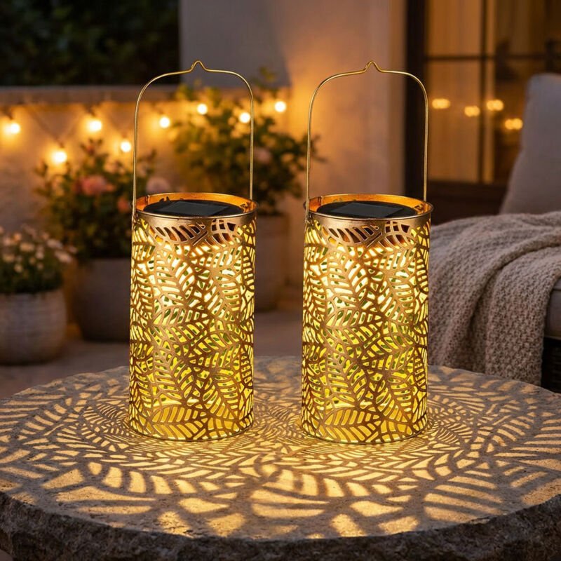 LED Solarleuchte Lichteffekt Solarlaterne Blättermuster Gartenleuchte Solar, Metall bronze, LED warmweiß, DxH 10x18 cm, ...