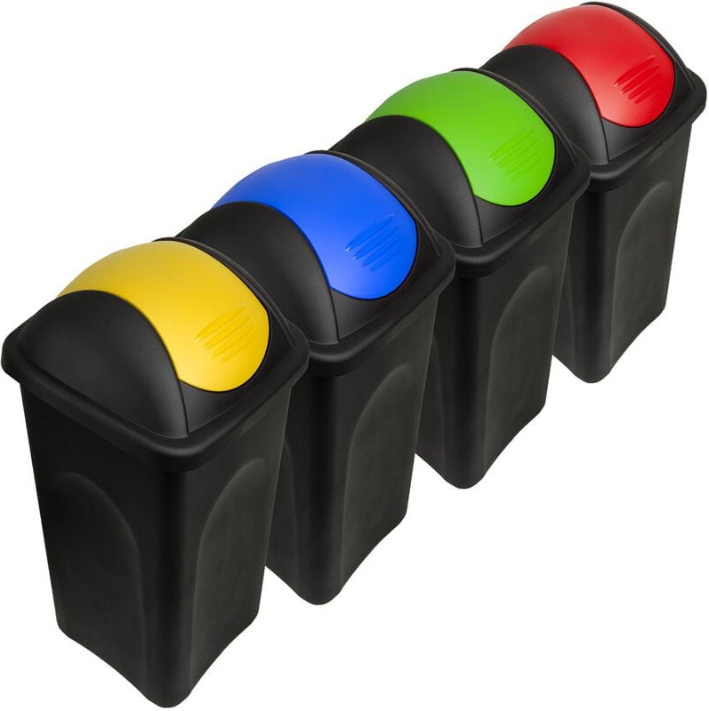 4x Mülleimer Set mit Schwingdeckel 60L Abfalleimer Automatik Geruchsarm Küche Bad Biomüll Gelber Sack Kunststoff Mülltre...