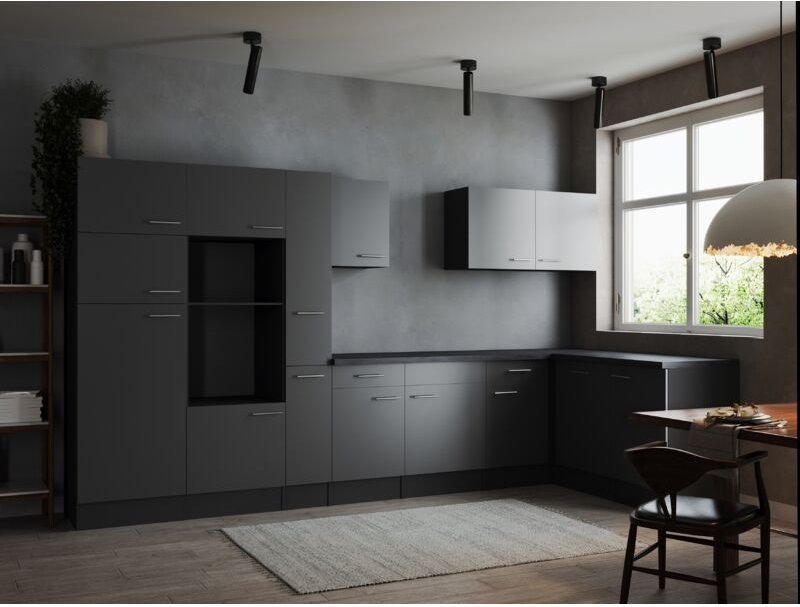 L Küche Leerblock Winkelküche Grau Matt Grau 370 x 172 cm Respekta