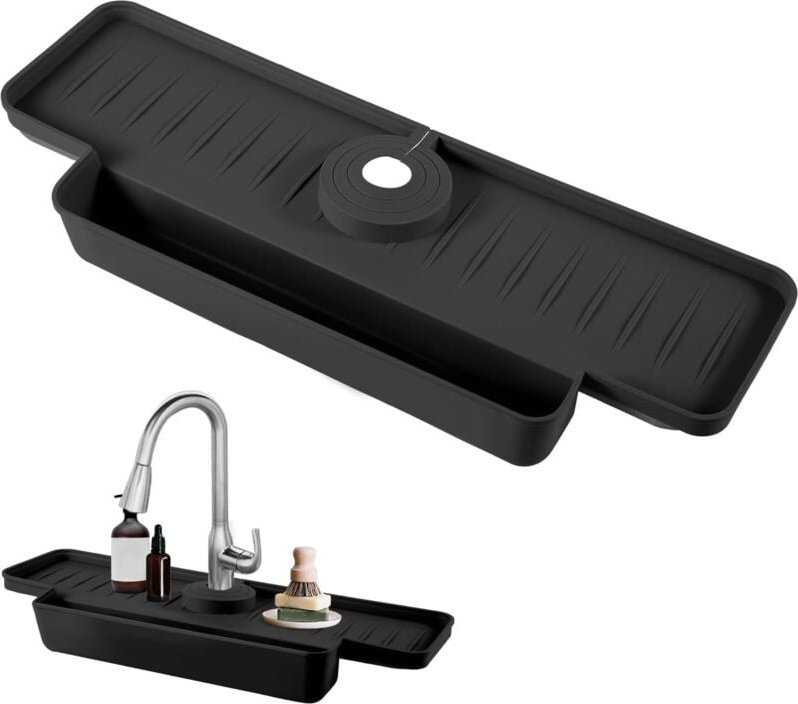 Silikon-Spritzschutz für Küchenspülen, 40,5 x 14,5 x 5,3 cm, leicht zu reinigende Armaturenmatte, Wasserauffangschale fü...