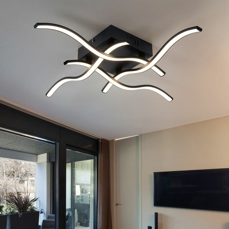 Etc-shop - Deckenleuchte im Wellen Design Deckenlampe geschwungen, Stahl schwarz Kunststoff klar, 19 Watt led 1920 Lumen...