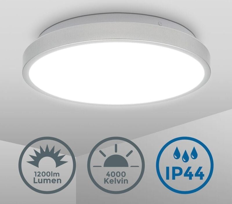 B.k.licht - Deckenlampe Ø29 cm - 12W, 1200lm, led, IP44, neutralweiß, silberfarbig