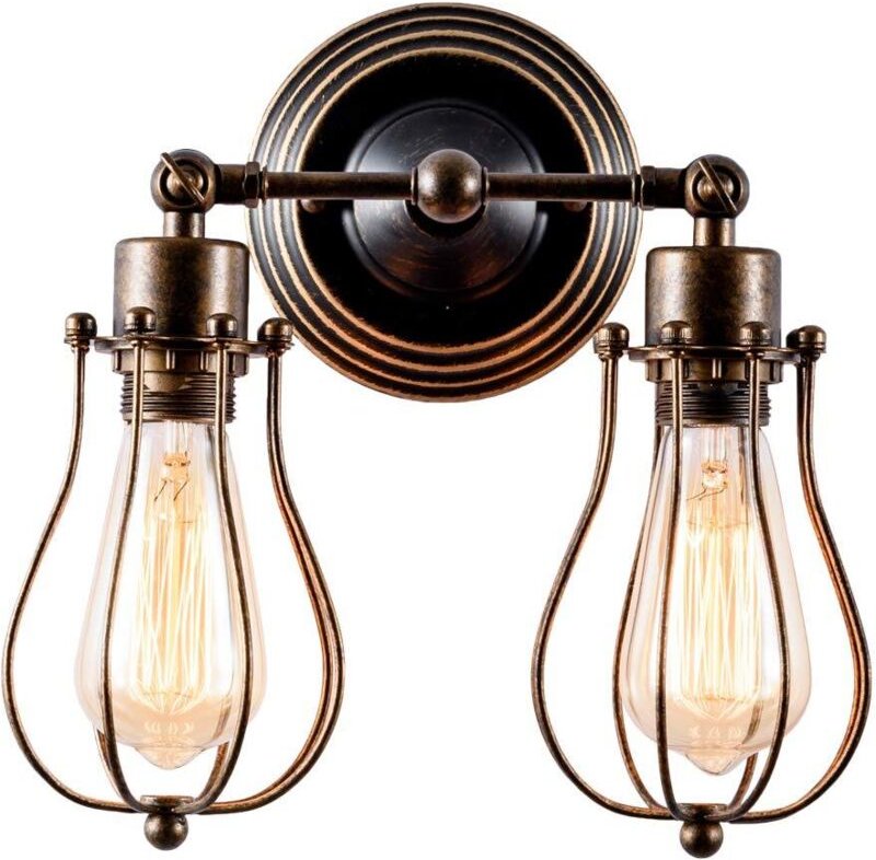 Wandleuchte Retro Innen, Schwarz Wandleuchte E27 Verstellbare für Schlafzimmer Küche Wohnzimmer Cafét 2-flammig Rostfarb...