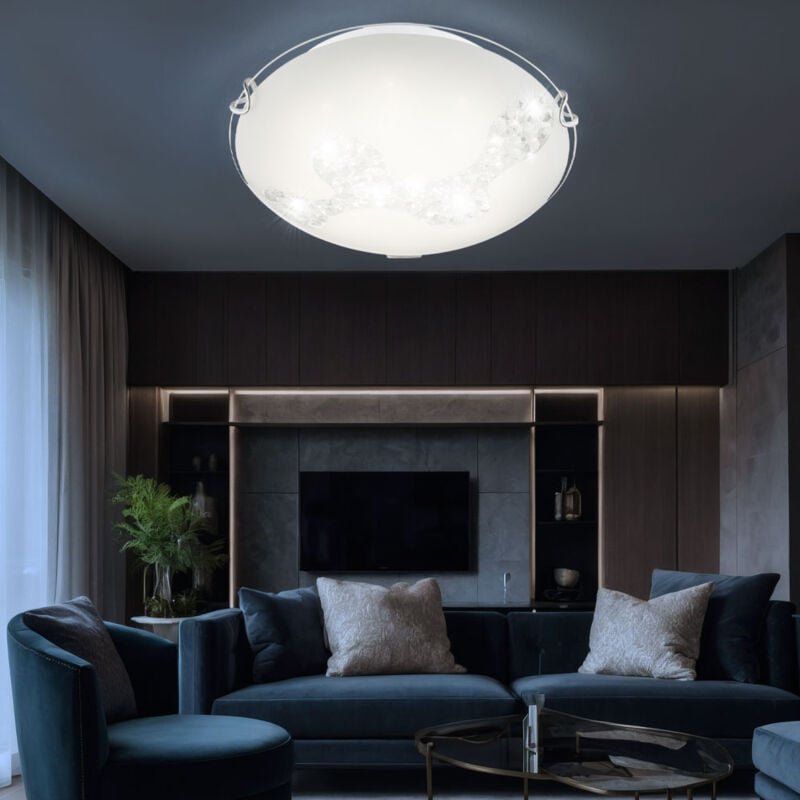 Globo Lighting - Deckenleuchte Glas rund led Deckenlampe Kristall Flurleuchte weiß Küchenlampe, 8W 645lm neutralweiß, Dx...