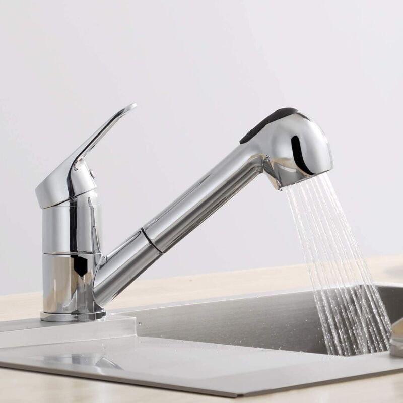 Küchenarmatur mit Ausziehbrause, Küchenmischbatterie mit Ausziehbrause, 360° drehbare Küchenarmatur, Warm- und Kaltwasse...