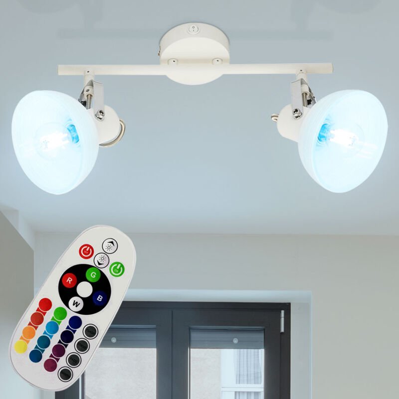 Deckenleuchte schwenkbar Deckenstrahler Glas weiß Deckenlampe Chrom, Schalter, Fernbedienung dimmbar, 2x rgb led 4,8W 47...