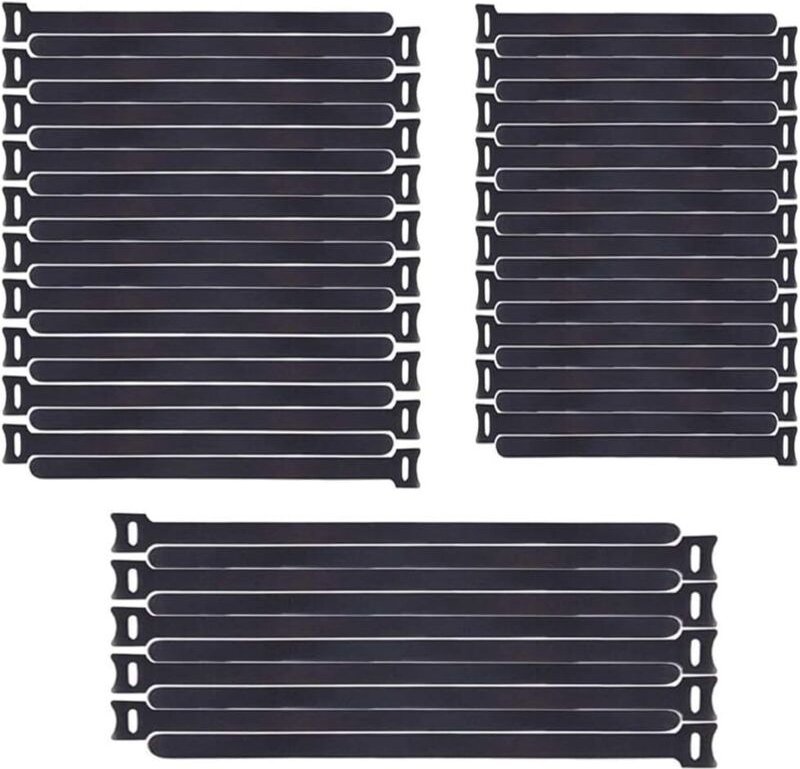 Kabelbinder, 50er-Packung, verstellbare, wiederverwendbare Klett-Kabelbinder – 3 Größen – Schwarz