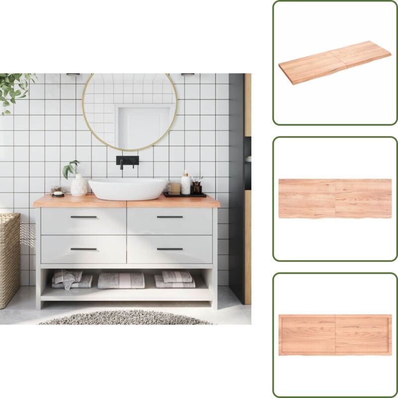 The Living Store Waschtischplatte Hellbraun 140x50x(2-4) cm Massivholz Behandelt - Holz Tischplatte
