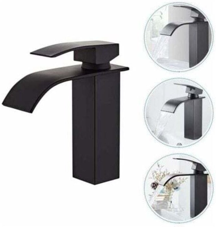 Waschtischarmatur mit zwei Zulaufrohren, Warm- und Kaltwasseranschluss, modernes Wasserfall-Design, robustes Ventilgehäu...