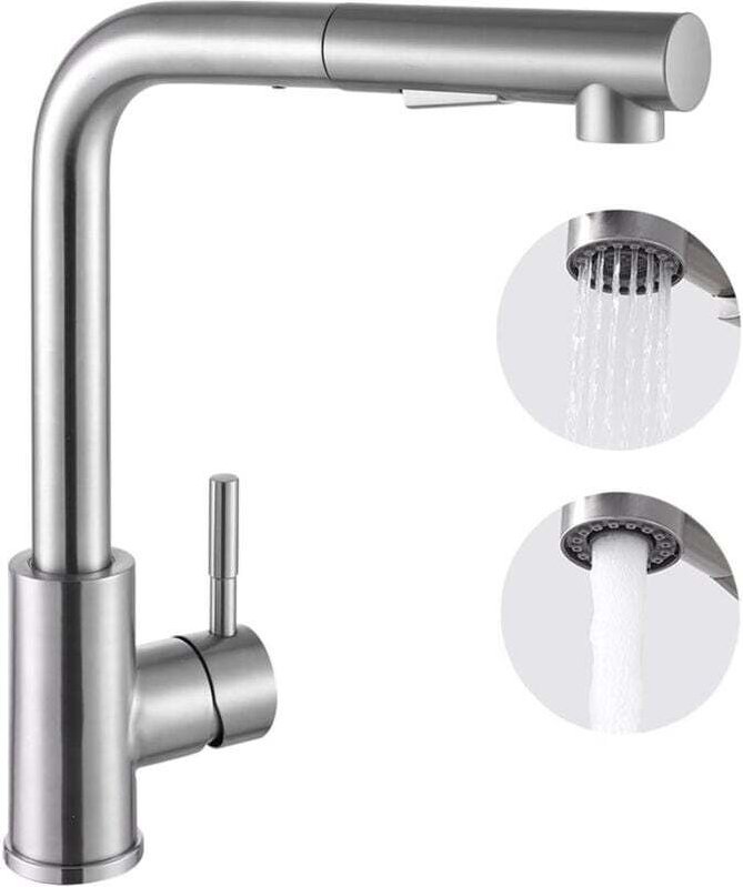 360° schwenkbare Küchenarmatur mit ausziehbarer Brause, 2 Strahlarten, Edelstahl-Küchenarmatur, Warm-/Kaltwasseranschlus...