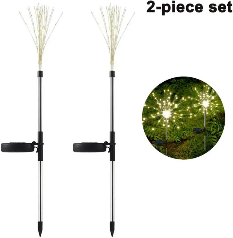 Solarleuchte für den Garten, 2 wasserdichte LED-Solarfeuerwerksleuchten für Garten, Balkon, Balkonkästen, Blumenkästen u...