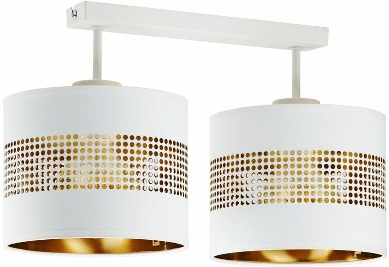 Thumbnail - Licht-erlebnisse - Deckenlampe Modern Weiß Gold 2-flammig E27 Stoff Metall b: 45 cm Deckenleuchte Flur Wohnzimmer