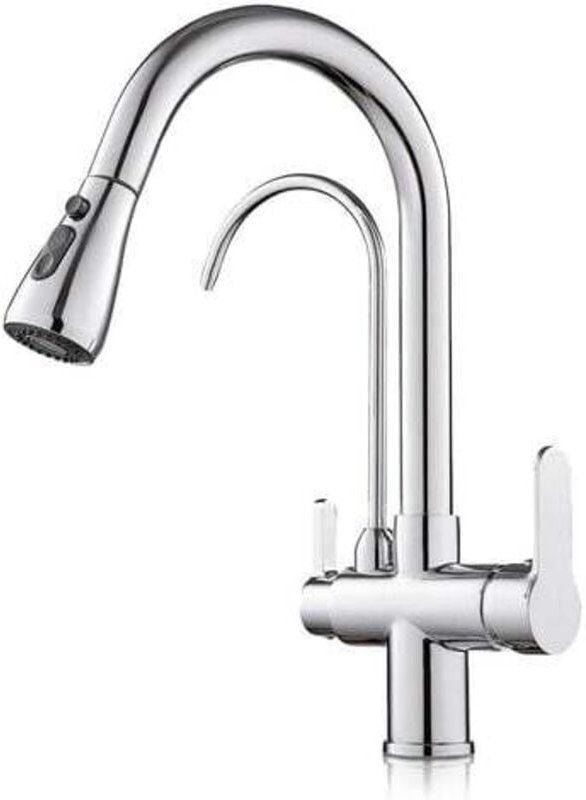 3-Wege-Umkehrosmose-Wasserhahn, ausziehbar, geschwungene Linien Serie Apolo Verchromt