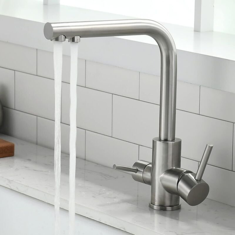 3-Wege-Küchenarmatur – 360° drehbar – 3-in-1-Wasserfilter-Mischbatterie – Trinkwasserhahn mit 2 Hebeln – 3-Wege-Wasserha...